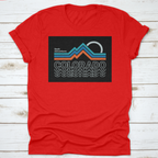Retro Colors, Line Style Mountain Illustration, Vector Graphic For T